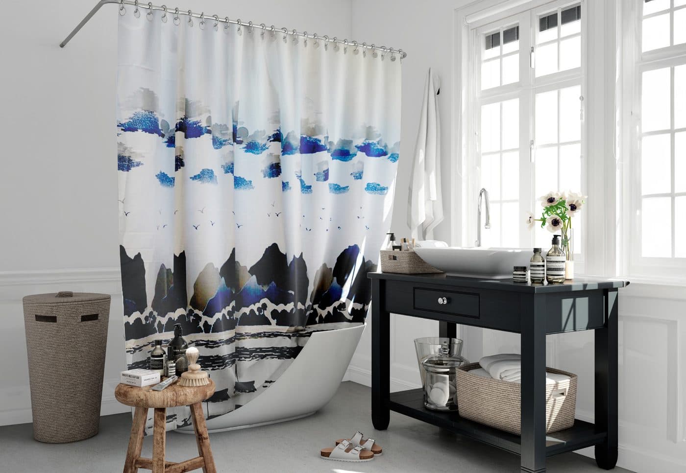 Cortina doble Caresse en un baño