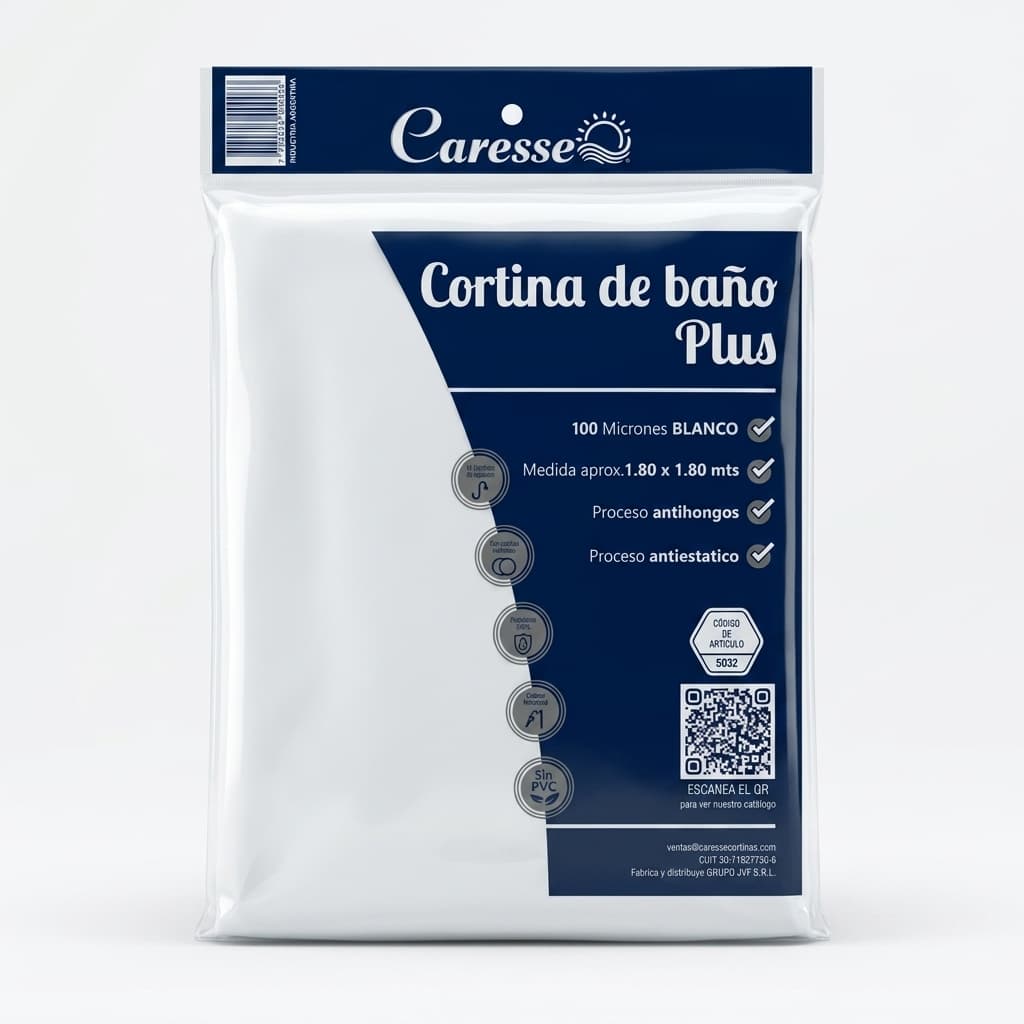 Cortina super pesada blanca plus con ganchos (100 mic)